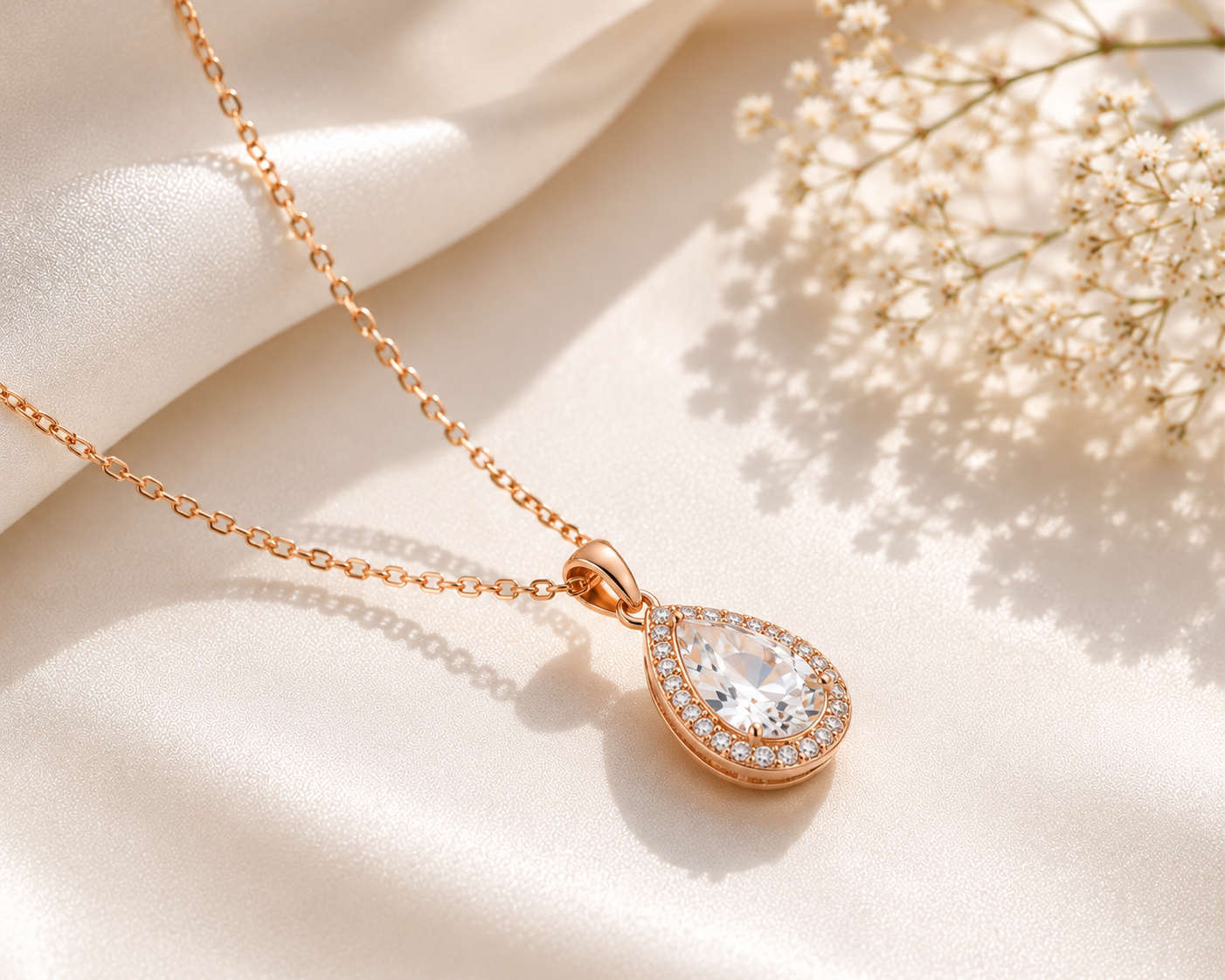 2 CT Pear Cut Moissanite Pendant Necklace 925 Sterling Silver Rose Gold Plated Halo Necklace for Women Wedding Anniversary Gift