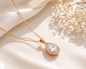 2 CT Pear Cut Moissanite Pendant Necklace 925 Sterling Silver Rose Gold Plated Halo Necklace for Women Wedding Anniversary Gift