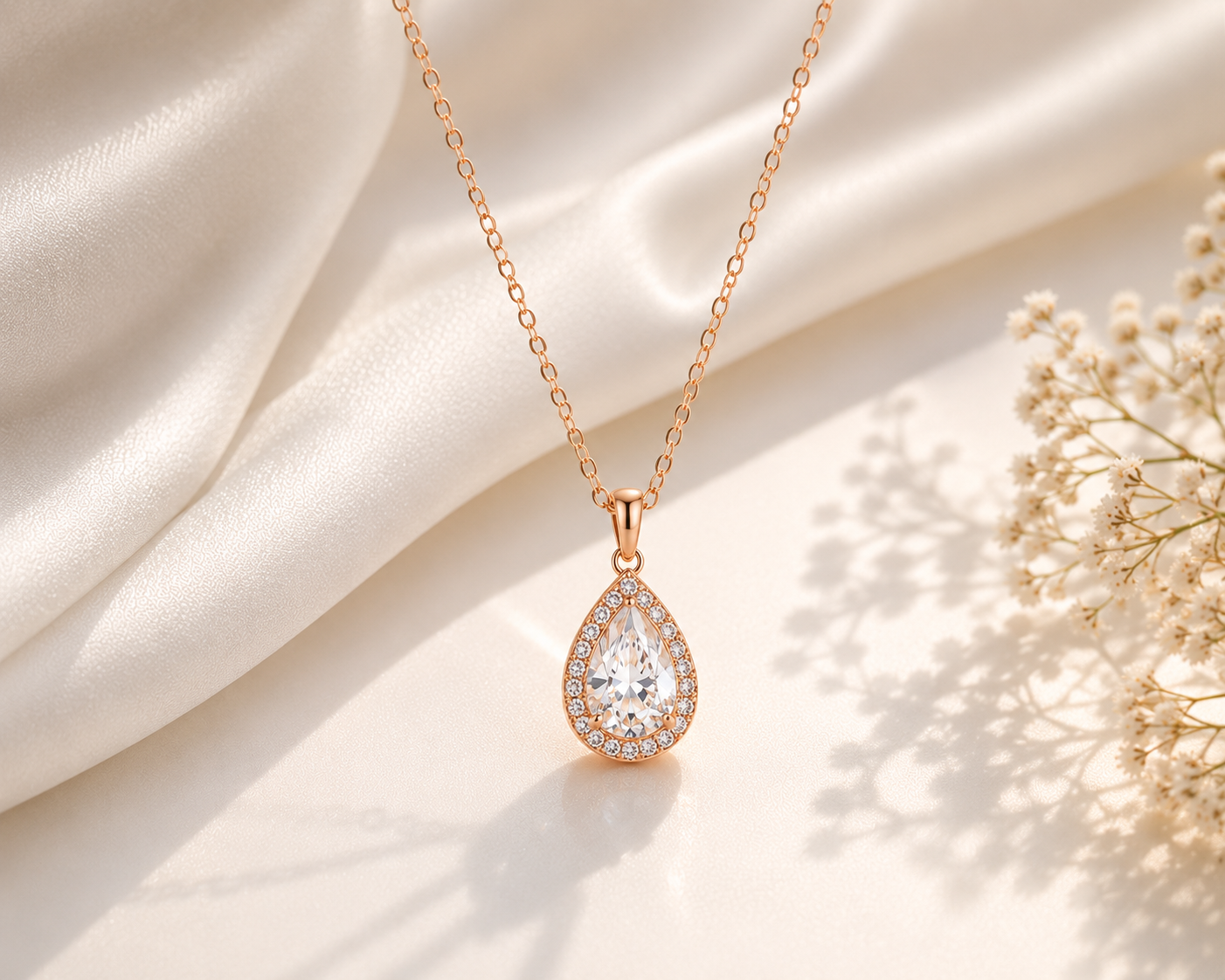 2 CT Pear Cut Moissanite Pendant Necklace 925 Sterling Silver Rose Gold Plated Halo Necklace for Women Wedding Anniversary Gift