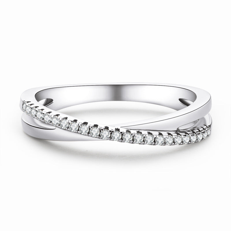 Korean Style Ins Style Light Luxury Moissanite Row Ring Tail Ring Fashionable Niche S925 Silver Moissanite X-shaped Cross Ring For Women