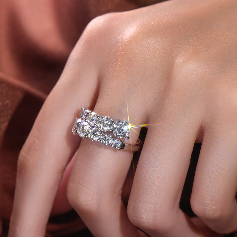 Europe And The United States Cross-border New Foreign Trade Personalized Ring High-grade Moissanite Light Luxury S925 Silver Torsion Arm Double-headed Open Ring