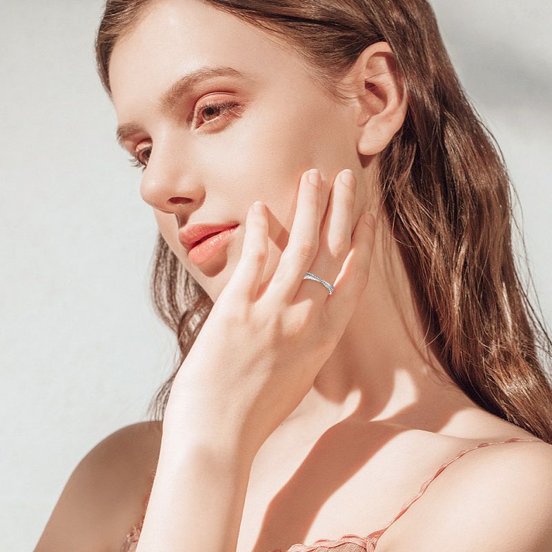 Korean Style Ins Style Light Luxury Moissanite Row Ring Tail Ring Fashionable Niche S925 Silver Moissanite X-shaped Cross Ring For Women