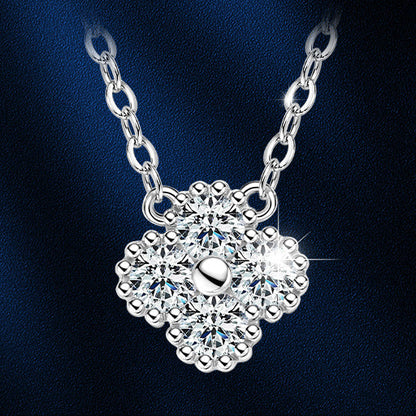 S925 Sterling Silver Moissanite Four-Leaf Clover Necklace Xiaohongshu Douyin Live Broadcast Popular Classic Versatile Clavicle Chain Wholesale
