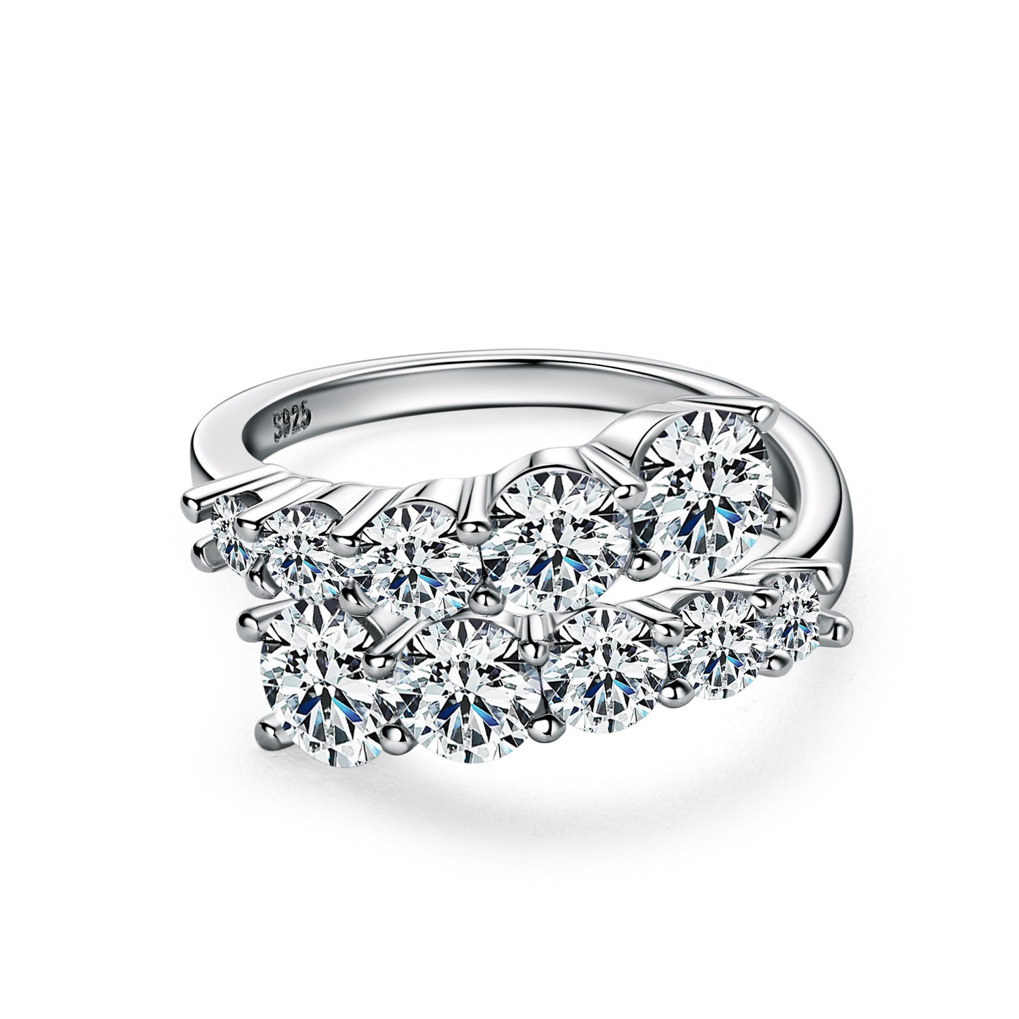 Europe And The United States Cross-border New Foreign Trade Personalized Ring High-grade Moissanite Light Luxury S925 Silver Torsion Arm Double-headed Open Ring