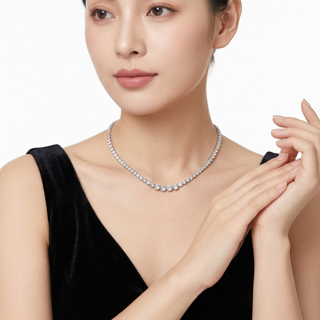 S925 Silver Moissanite In The Name Of Light Necklace Temperament Clavicle Chain Cross-border Hot Selling Neck Chain Factory Wholesale