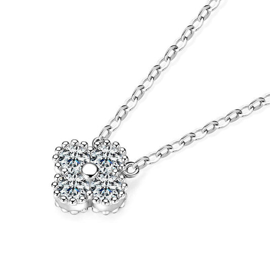 S925 Sterling Silver Moissanite Four-Leaf Clover Necklace Xiaohongshu Douyin Live Broadcast Popular Classic Versatile Clavicle Chain Wholesale